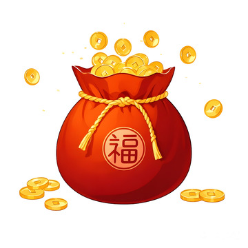 盛满金币的红包袋新年财运滚滚