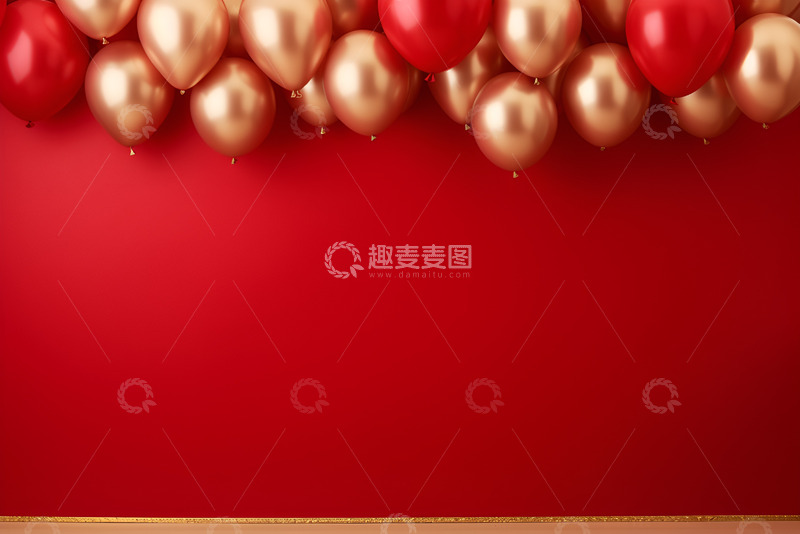 高清大图下载【趣麦麦图】大红色背景金色气球