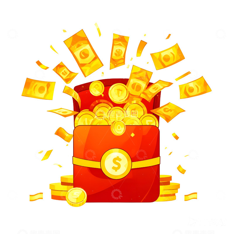 高清大图下载【趣麦麦图】金色元宝堆满红包袋财运亨通