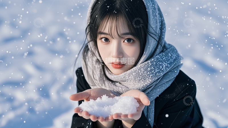 高清大图下载【趣麦麦图】雪下雪景少女