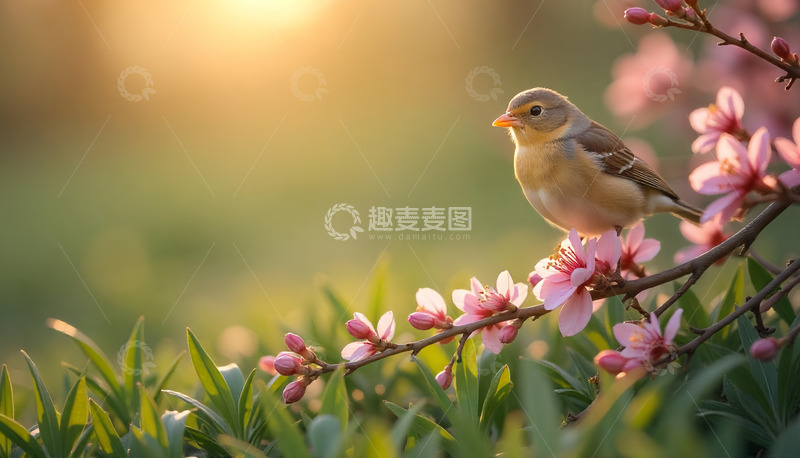高清大图下载【趣麦麦图】草地树梢麻雀
