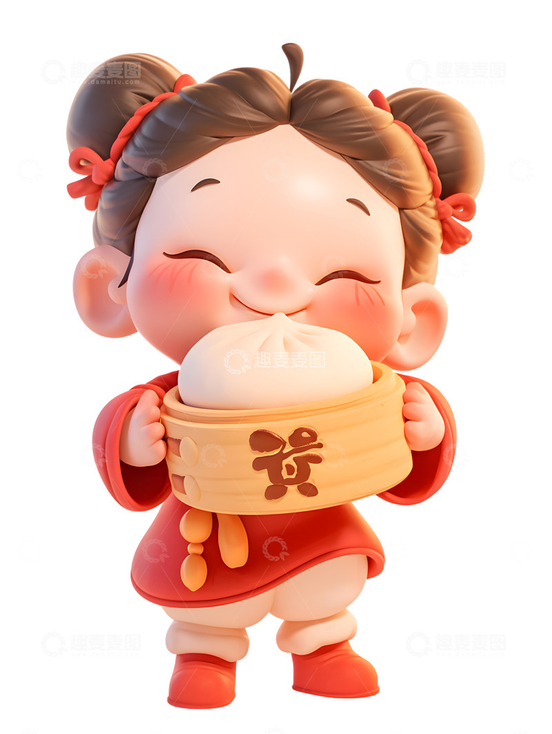 高清大图下载【趣麦麦图】拿着包子的女孩子