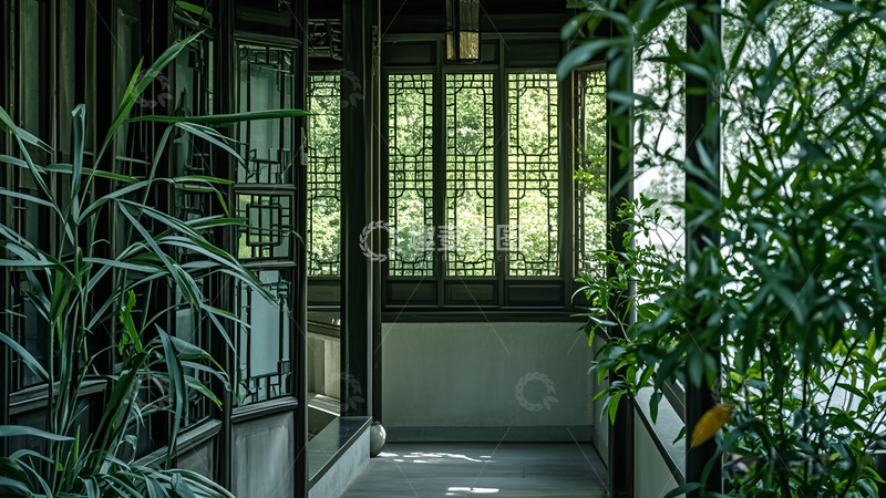 高清大图下载【趣麦麦图】庭院长廊绿叶
