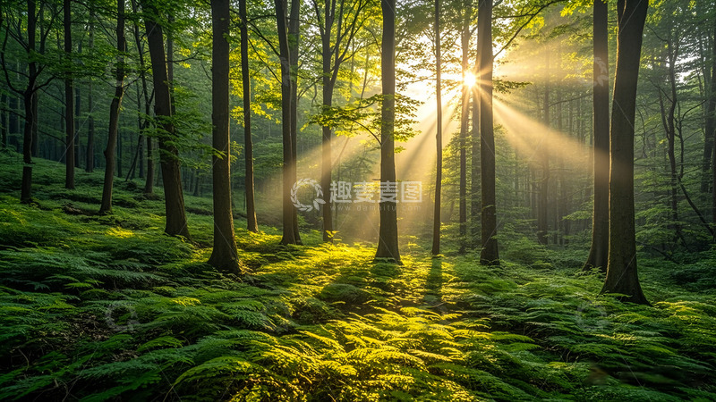 高清大图下载【趣麦麦图】余晖下绿地森林