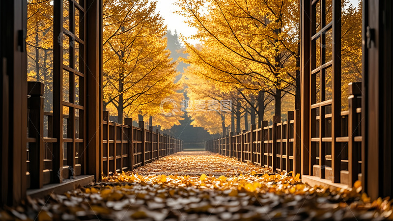 高清大图下载【趣麦麦图】庭院金秋落叶