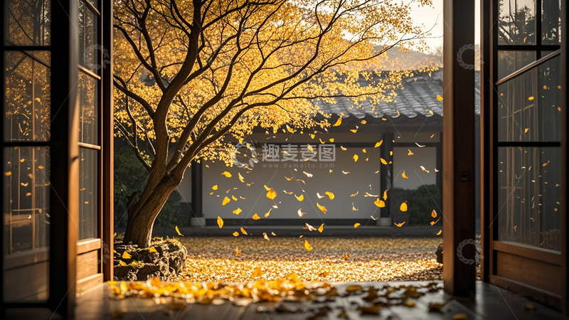 高清大图下载【趣麦麦图】金秋庭院古风