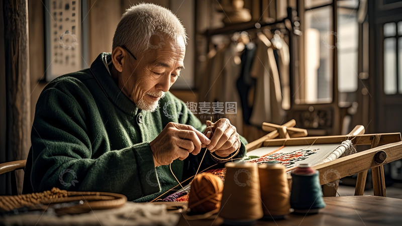 高清大图下载【趣麦麦图】古法刺绣传承
