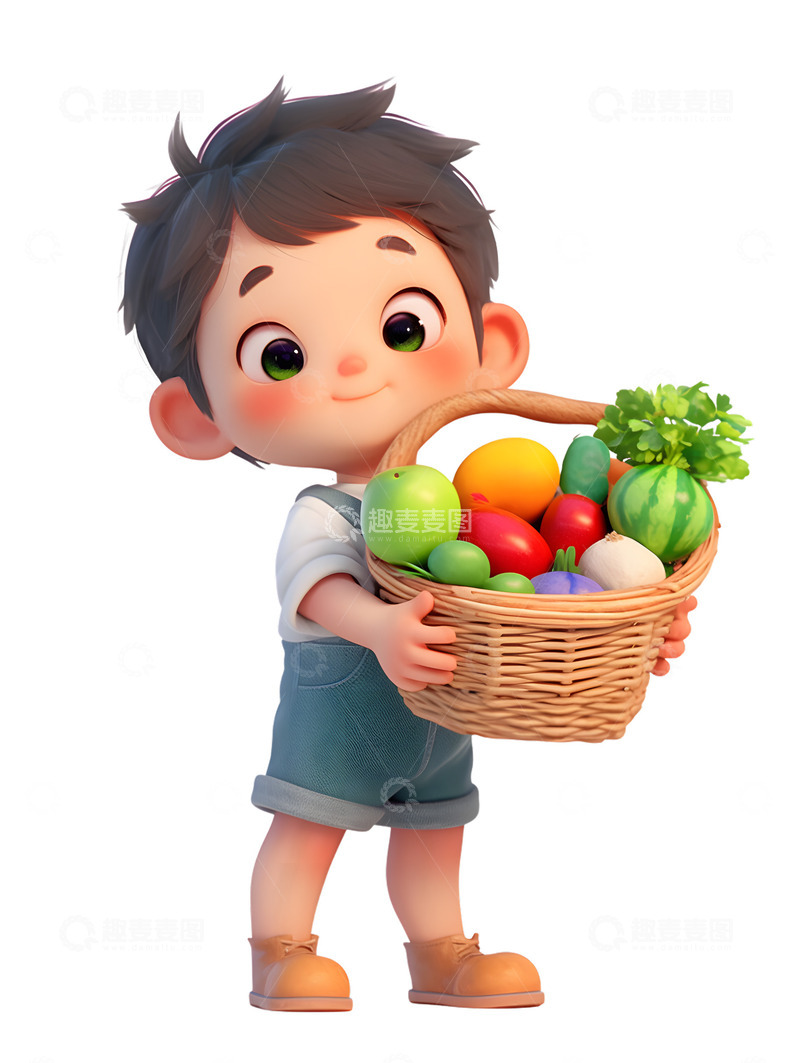 可爱的男孩子抱着果篮