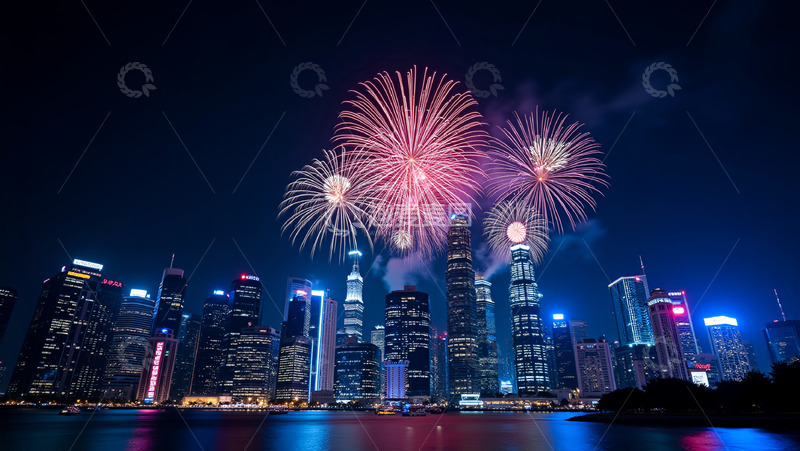 高清大图下载【趣麦麦图】城市夜晚美丽的烟花