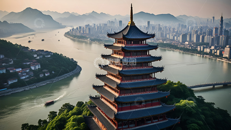 高清大图下载【趣麦麦图】云雾缭绕的城市