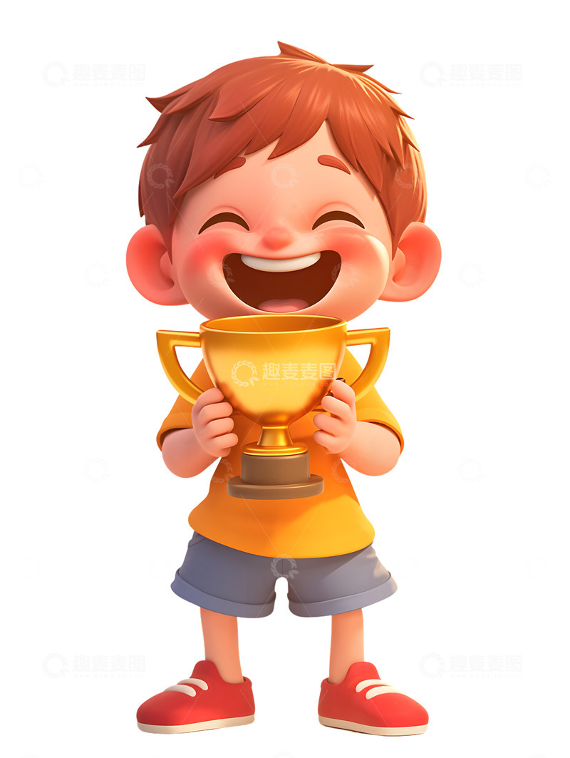 高清大图下载【趣麦麦图】小孩拿着奖杯金杯