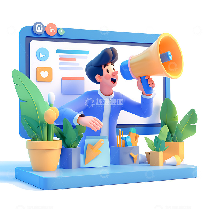 高清大图下载【趣麦麦图】卡通简约电脑员工