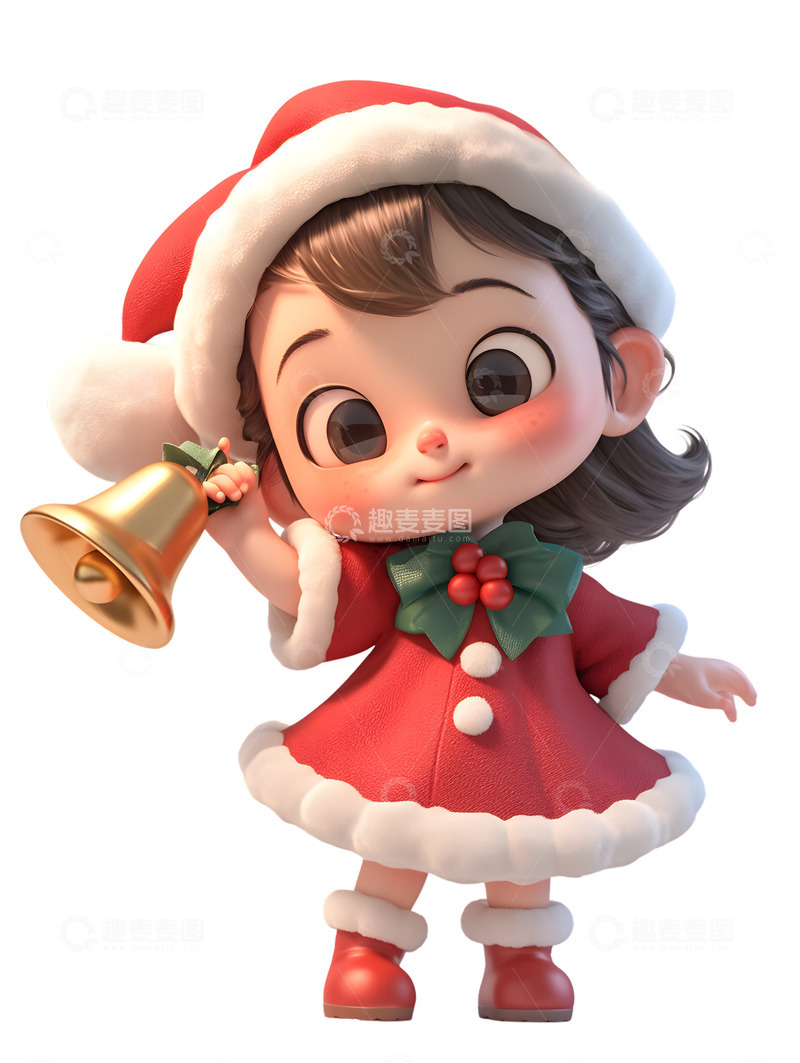 高清大图下载【趣麦麦图】圣诞女孩拿着铃铛