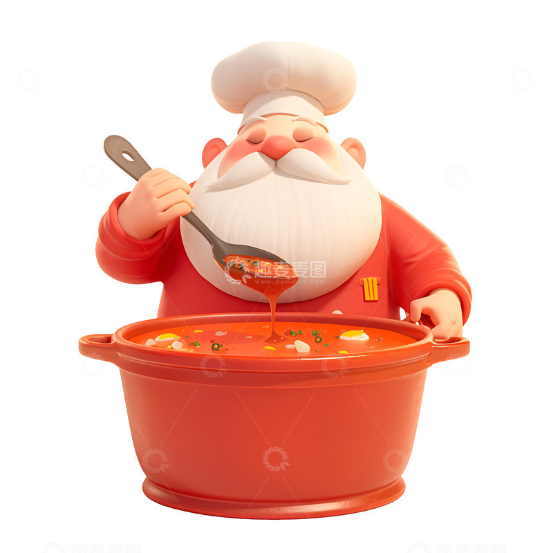 高清大图下载【趣麦麦图】卡通烹饪肉汤的厨师