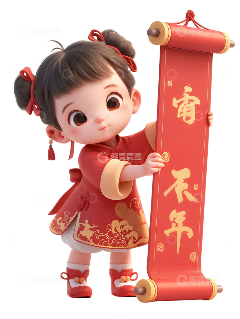 新年女孩春联卡通