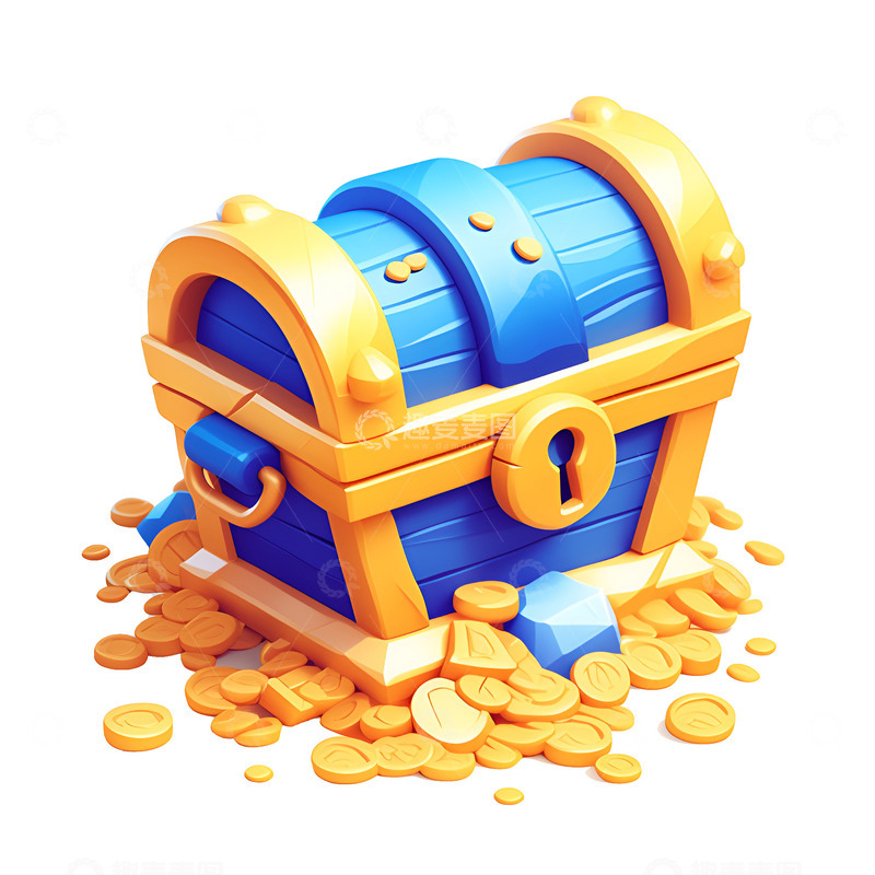 高清大图下载【趣麦麦图】卡通简约蓝色的宝箱