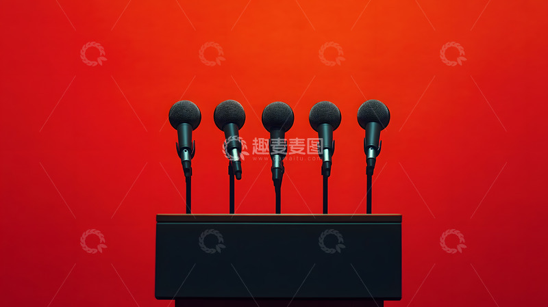 高清大图下载【趣麦麦图】红色背景的多支话筒特写镜头
