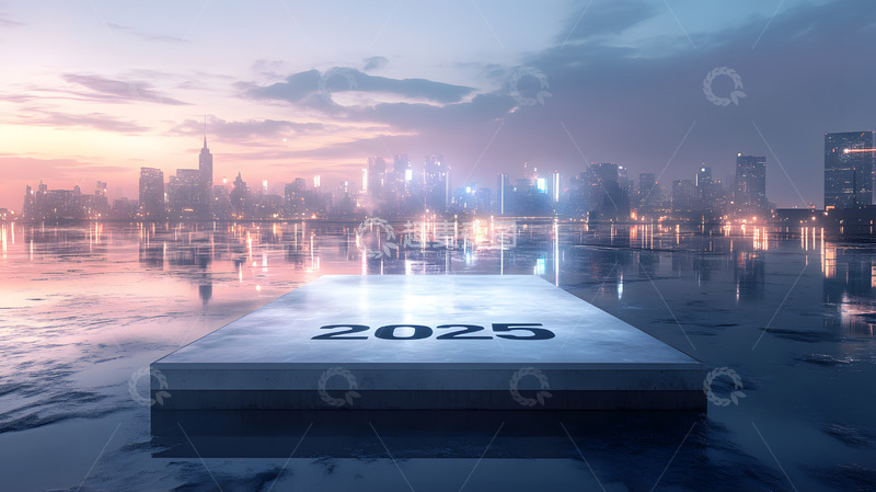 城市烟花下的2025新年夜景