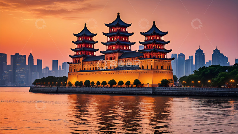 高清大图下载【趣麦麦图】夕阳下的小河边