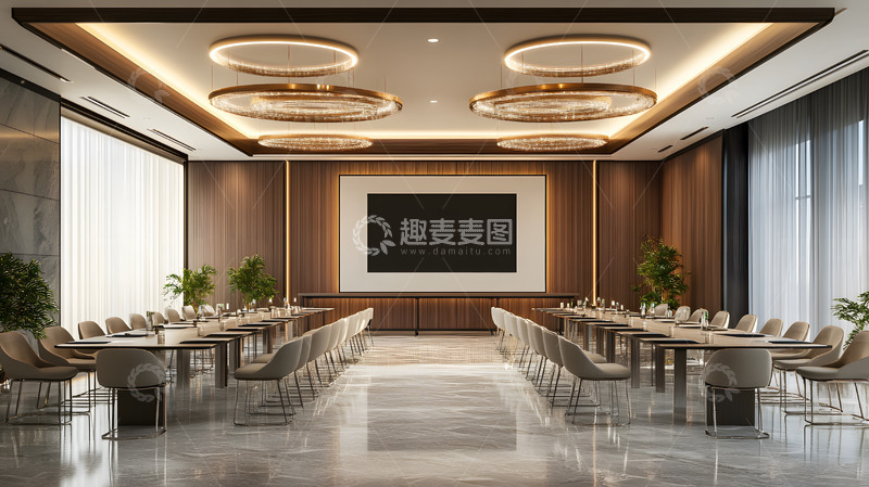 高清大图下载【趣麦麦图】现代会议室的投影设备和座椅布置
