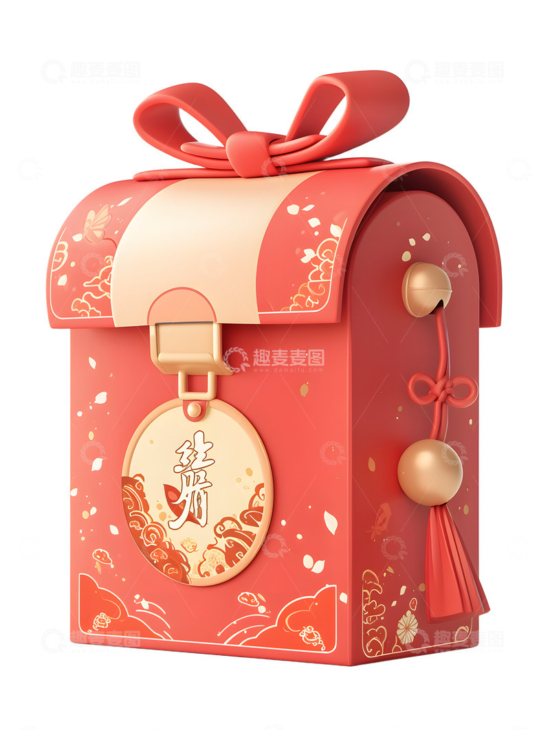高清大图下载【趣麦麦图】新年礼盒卡通红色喜庆
