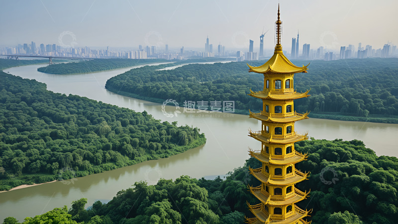 高清大图下载【趣麦麦图】小河边上的小塔