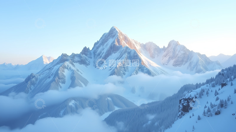 高清大图下载【趣麦麦图】雪山上的云雾