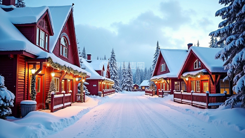 高清大图下载【趣麦麦图】傍晚的雪地灯光