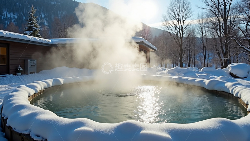 高清大图下载【趣麦麦图】温泉边上的雪