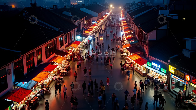 高清大图下载【趣麦麦图】热闹的小吃街