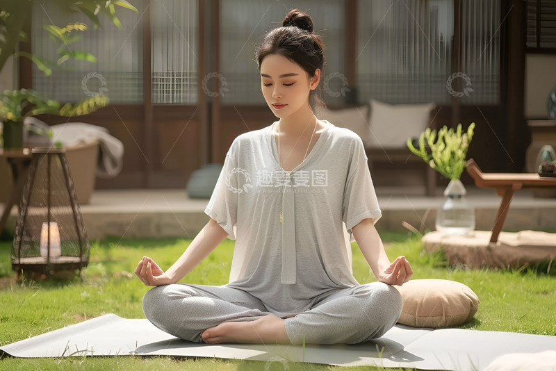 高清大图下载【趣麦麦图】户外坐着练习瑜伽的女士