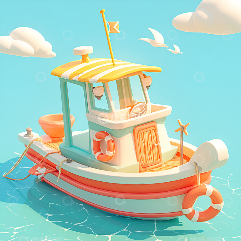 高清大图下载【趣麦麦图】卡通简约一只汽艇