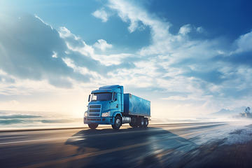 海边行驶的大卡车