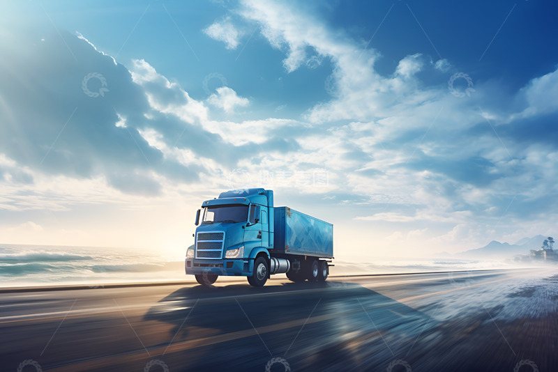 高清大图下载【趣麦麦图】海边行驶的大卡车