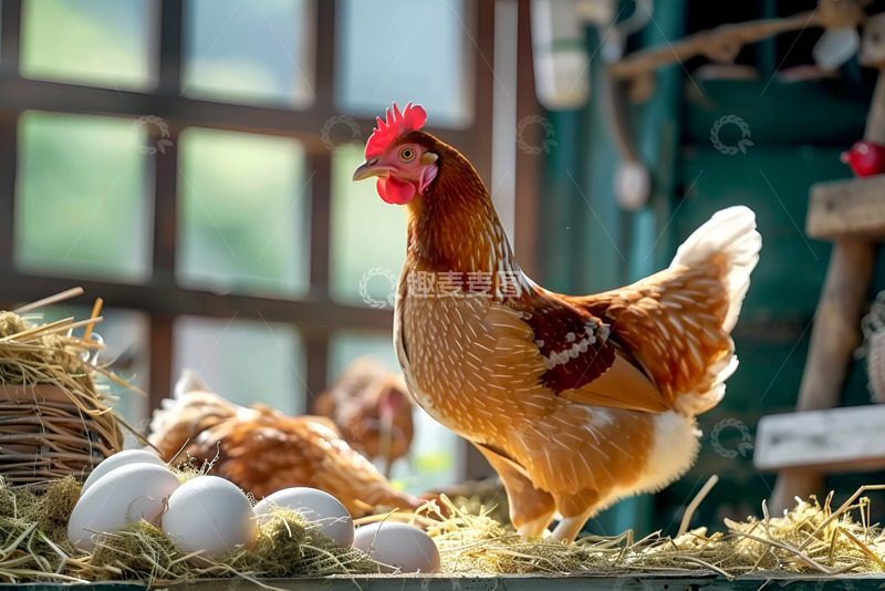 高清大图下载【趣麦麦图】母鸡和一窝鸡蛋