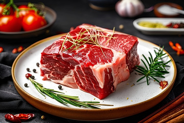 一盘新鲜的牛肉块