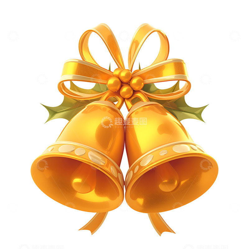 高清大图下载【趣麦麦图】圣诞节两个金色铃铛