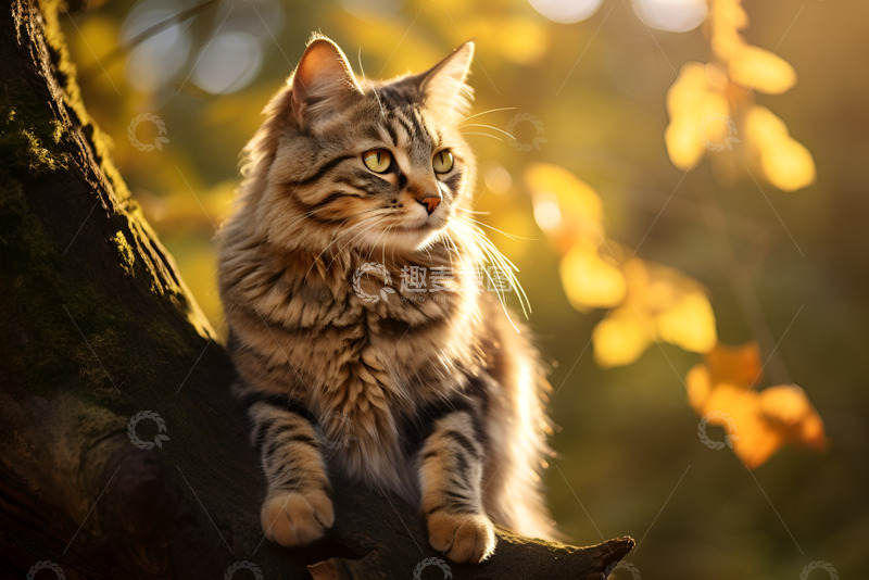 高清大图下载【趣麦麦图】站在树上的狸花猫