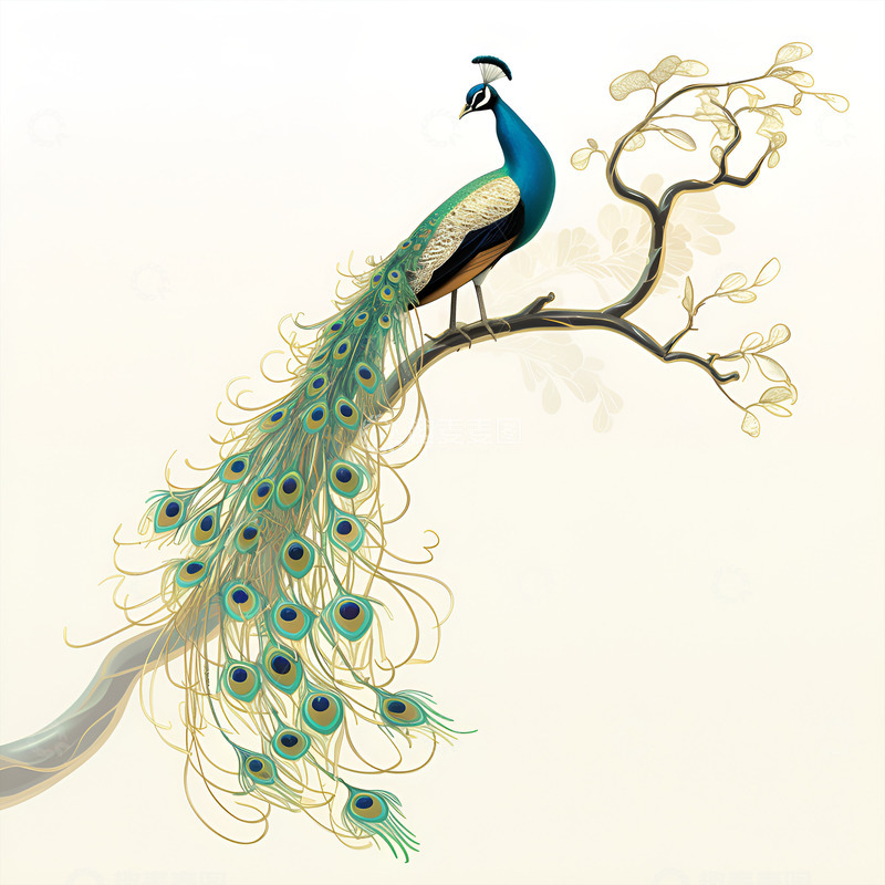 高清大图下载【趣麦麦图】古风水墨孔雀