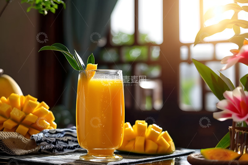 高清大图下载【趣麦麦图】芒果汁放在桌面