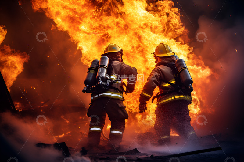 高清大图下载【趣麦麦图】救火的消防员背影
