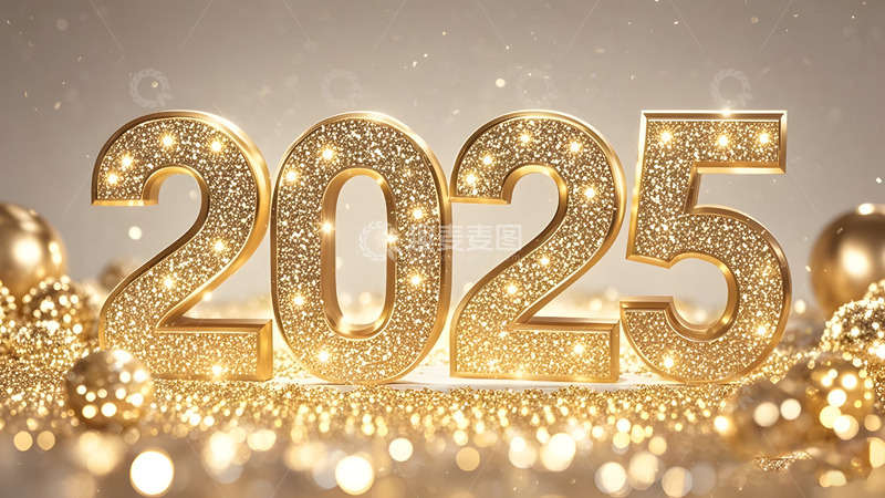 金色粒子背景的2025新年光影艺术