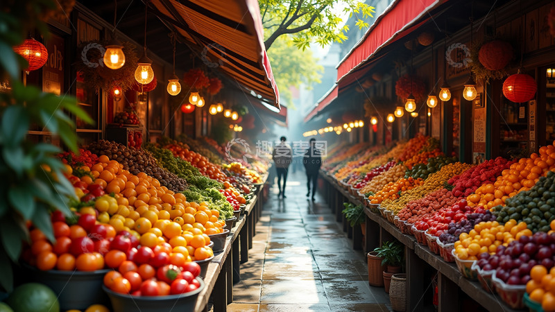 高清大图下载【趣麦麦图】傍晚的水果摊
