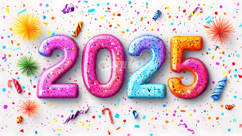 彩色字母装饰的2025新年庆祝图