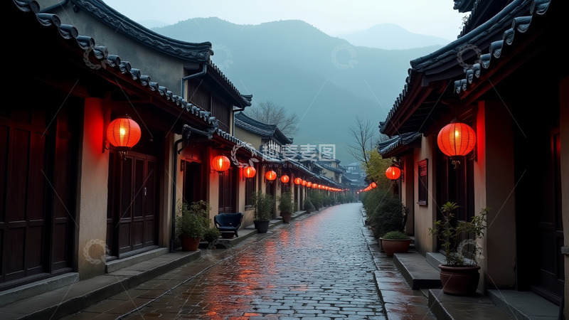 高清大图下载【趣麦麦图】晚上农村门口的灯笼