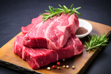 放在案板上的生牛肉