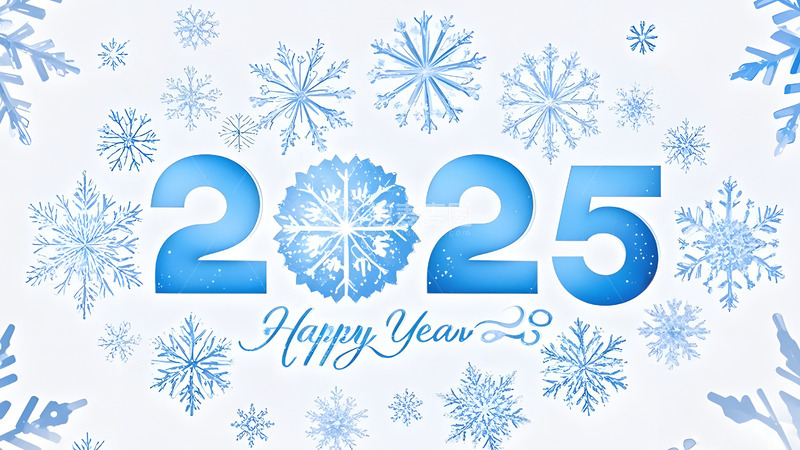 蓝白雪花装饰的2025冬季主题图