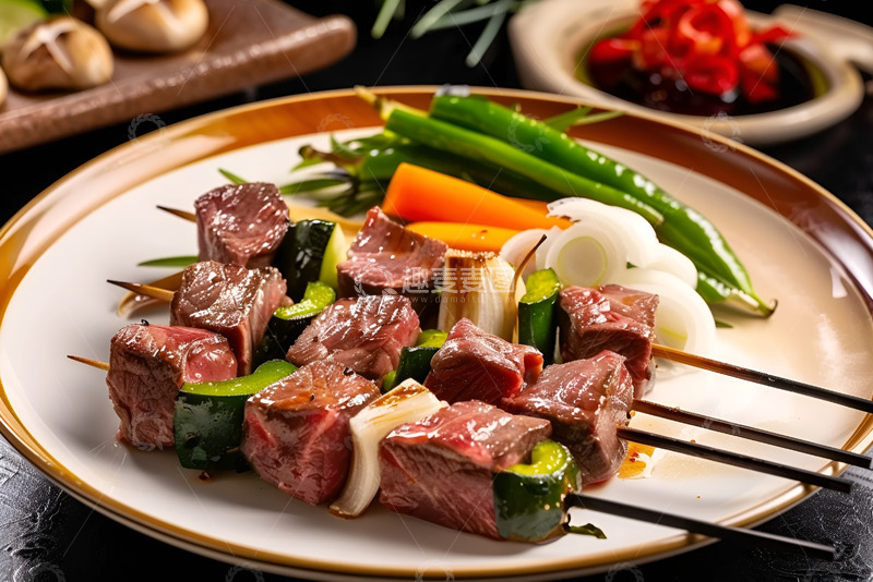高清大图下载【趣麦麦图】一盘烤肉串和蔬菜