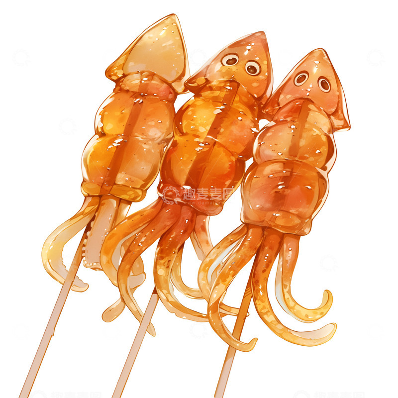 高清大图下载【趣麦麦图】卡通三串烤鱿鱼