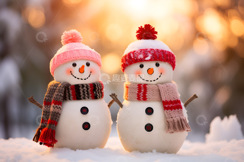 高清大图下载【趣麦麦图】冬季里的两个小雪人